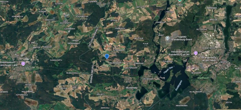 Luftbild der Projektfläche Bensdorf in Brandenburg, 4.191 kWp