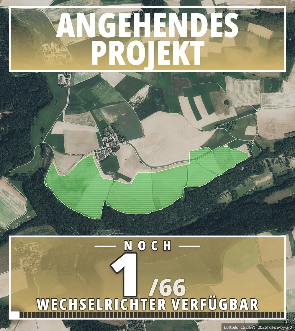 Solarpark Mulfingen I – noch 1 von 66 Wechselrichtern verfügbar Solarpark Mulfingen I: noch 1 von 66 Wechselrichtern verfügbar – PV-Freiflächenanlage von Grötsch & Partner in Baden-Württemberg